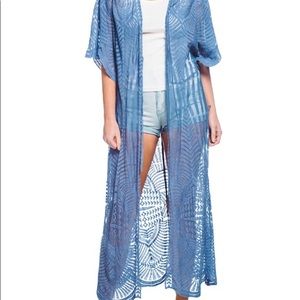 Jen & Co. Lace Embroided Kimono - Denim Blue